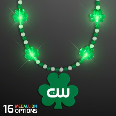 Pretty Light Up Shamrock Bead Necklace with Medallion - PRINTED